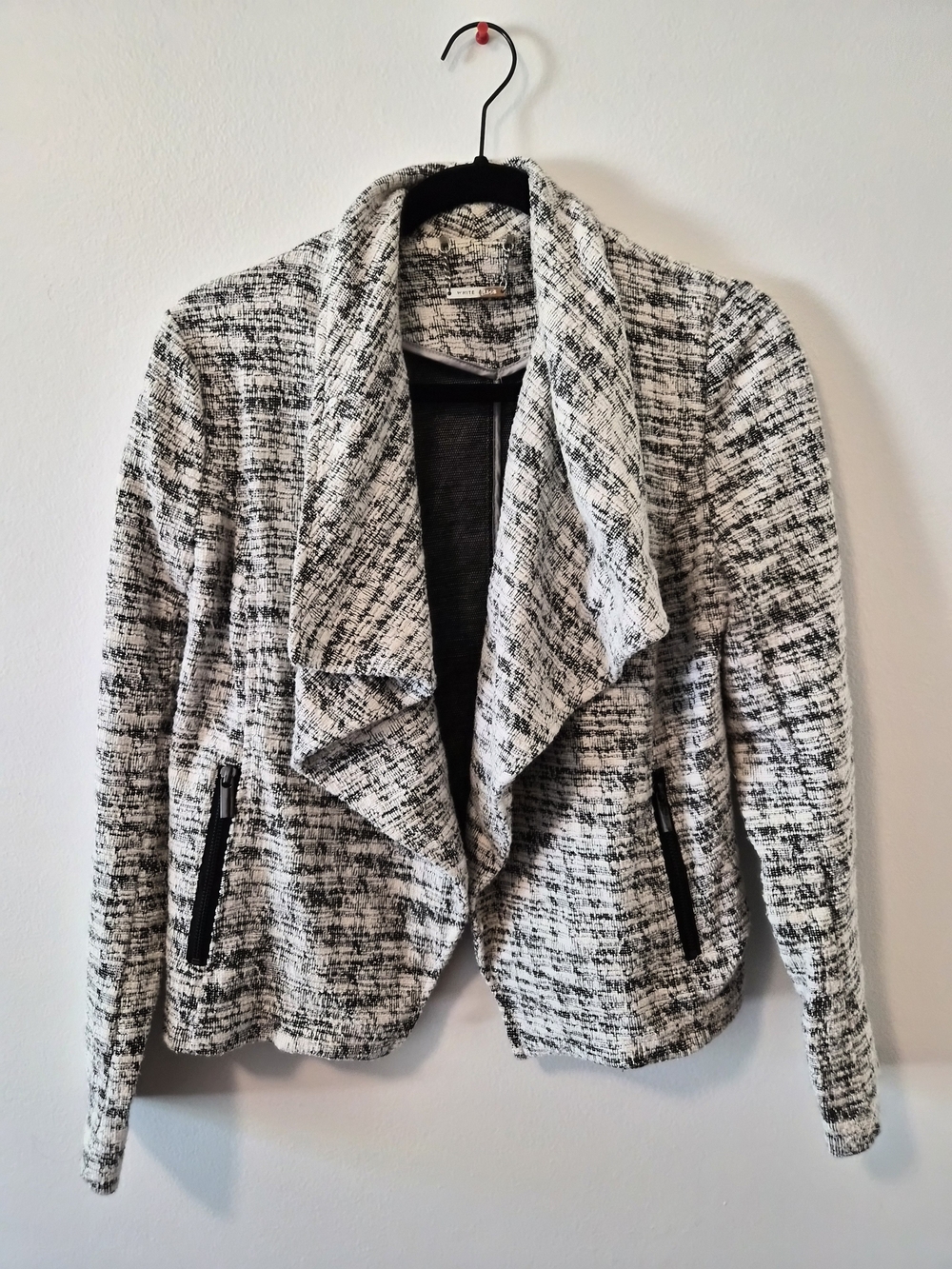 White House Black Market Black & White Tweed Open-Front Jacket Size XS
